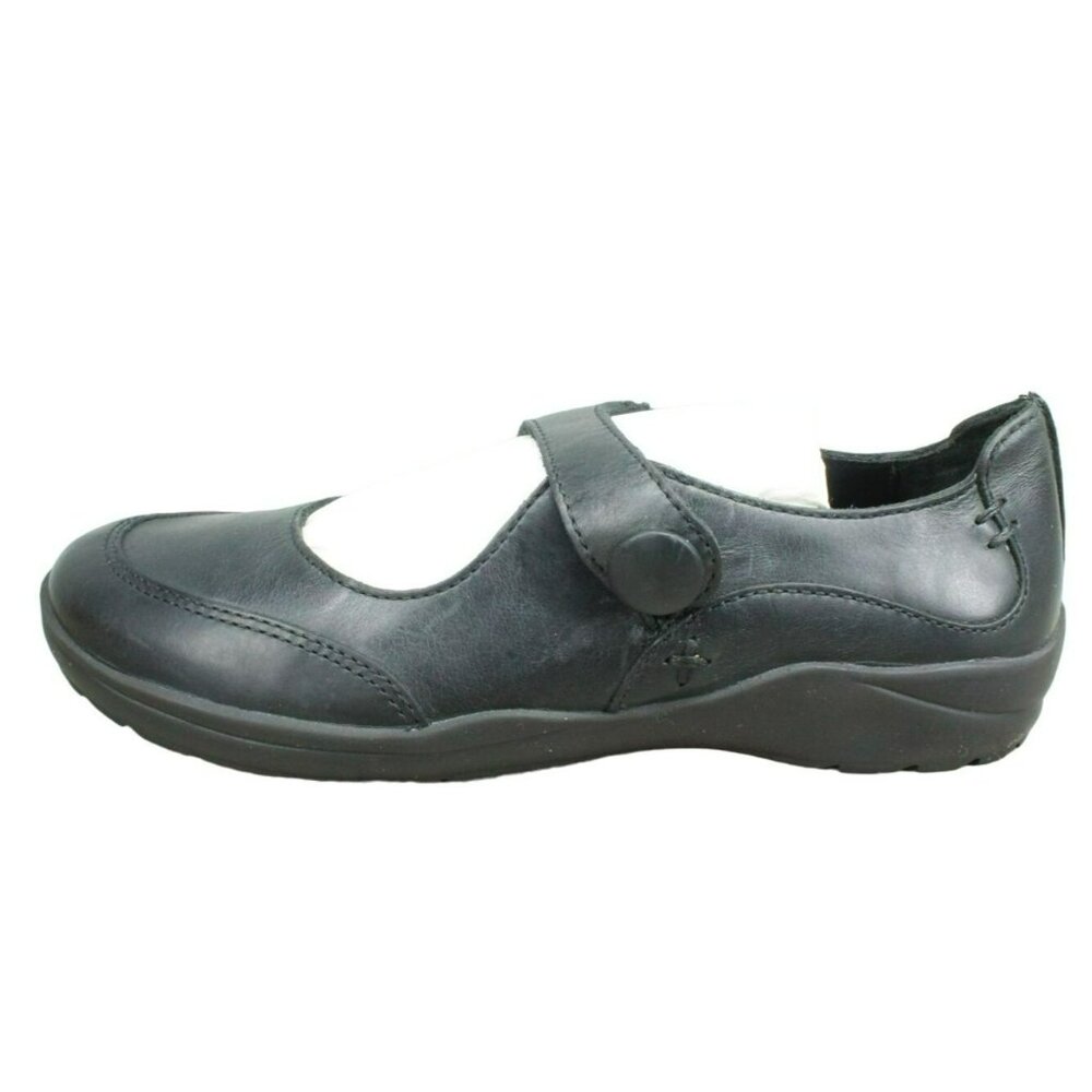 LL Bean Black Leather Hook & Loop Casual Mary Jane Flat Shoes Size 6.5 M